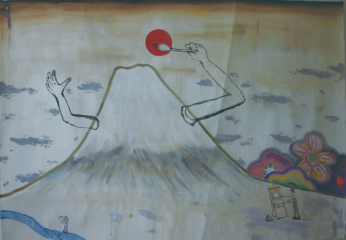 地球を描く富士山